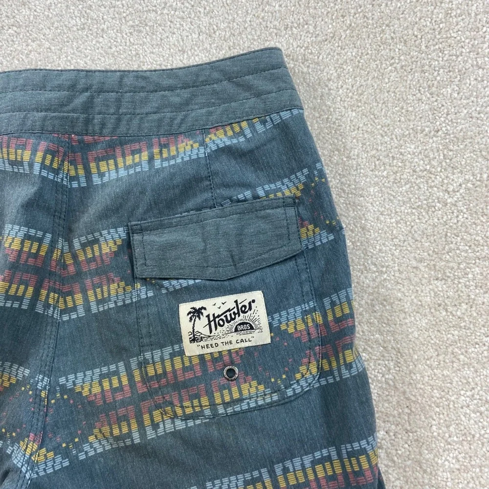 Howler Bros Board Shorts Mens 28 Teal Geometric Southwestern Hybrid Swim Trunks